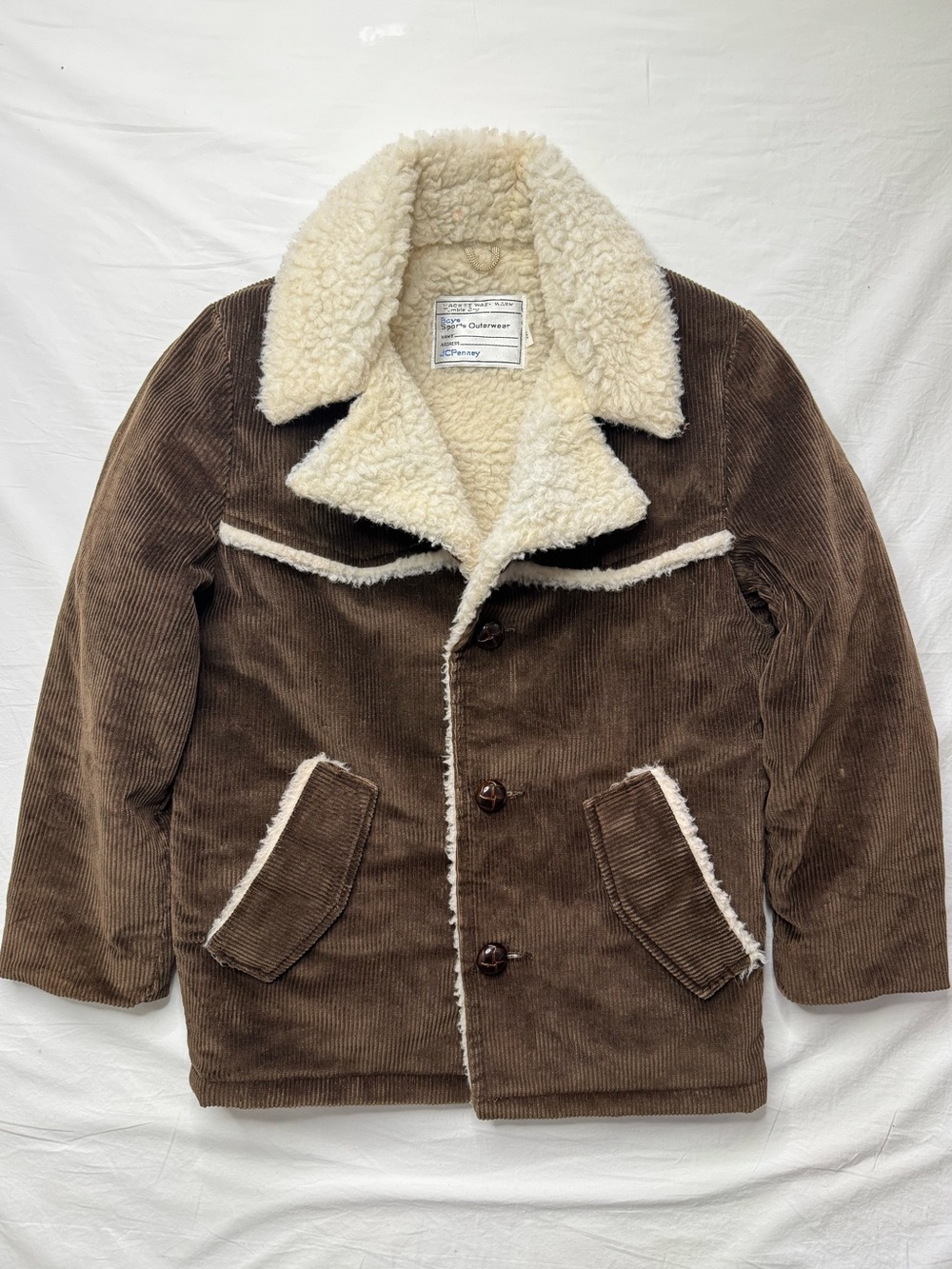 JCPenney - Vintage 1960 Brown Corduroy Sherpa Coat with Cream Lining